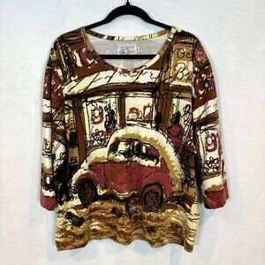 Michael Leu Vintage 90's European Cafe Women's 100% Cotton Artsy Boho Top XL‎